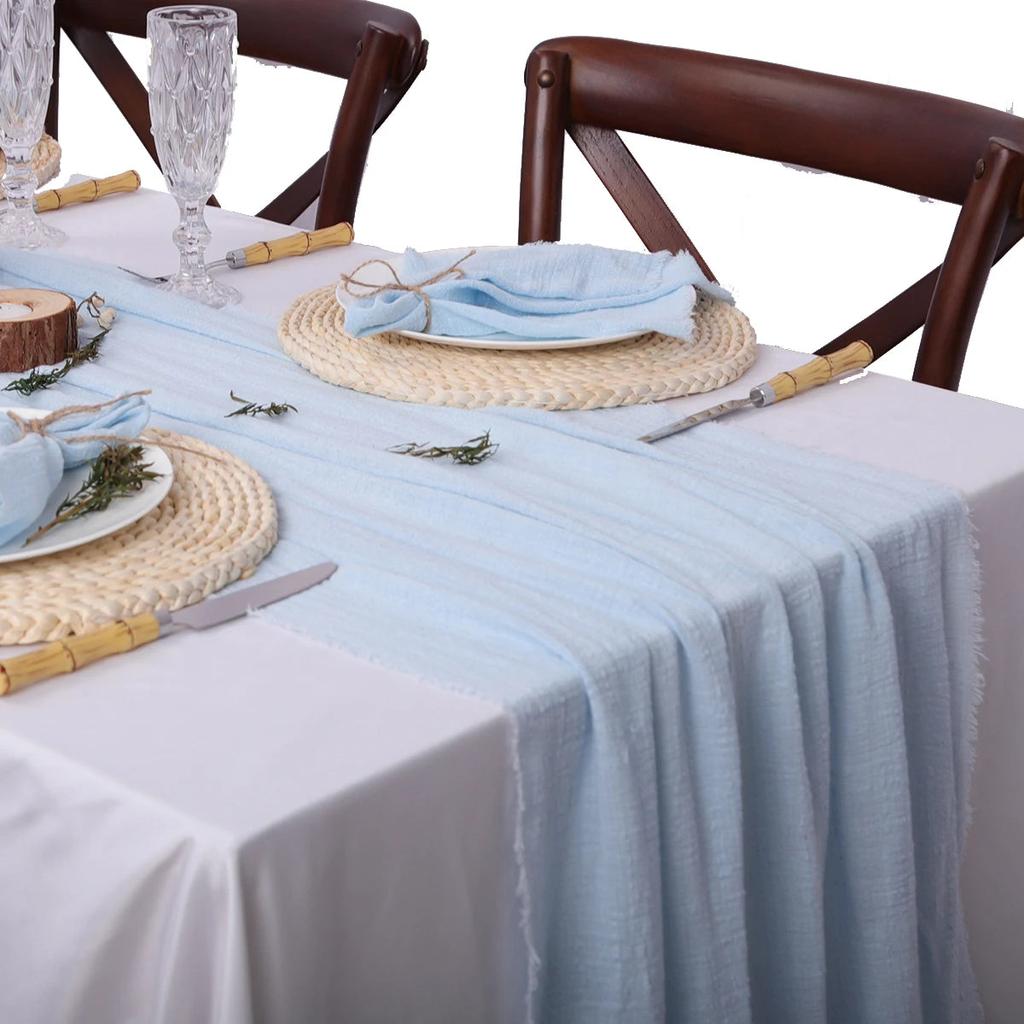 Soft Pure Cotton Table Runner with Rustic Texture sky-blue 40x200cm by HitMyNeed