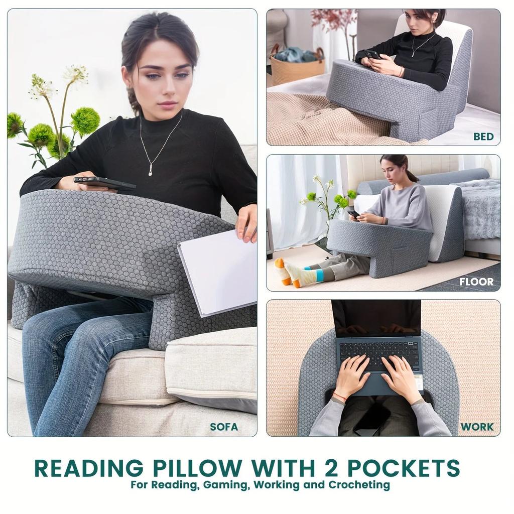 Soft Reading Pillow with Arm Rests and Washable Cover by HitMyNeed