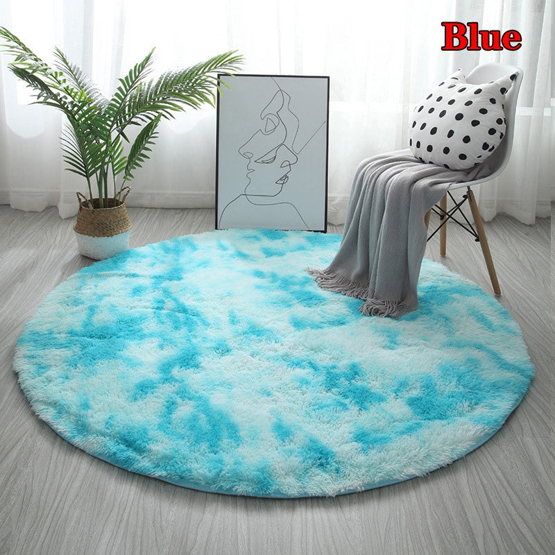 Soft Tie-Dye Round Fluffy Rug with Anti-Slip Backing by HitMyNeed