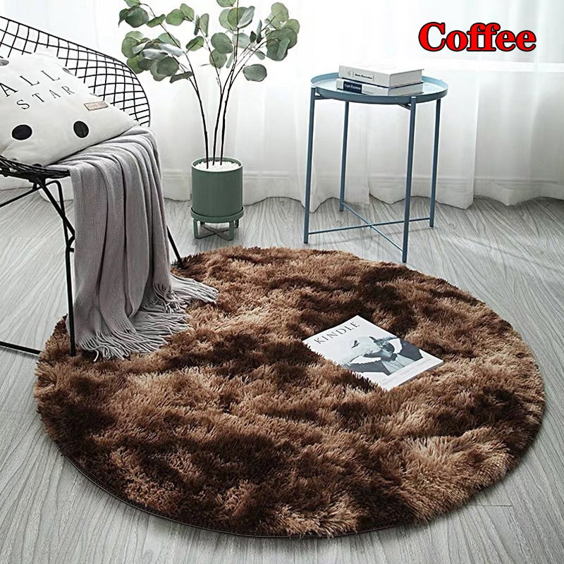 Soft Tie-Dye Round Fluffy Rug with Anti-Slip Backing by HitMyNeed