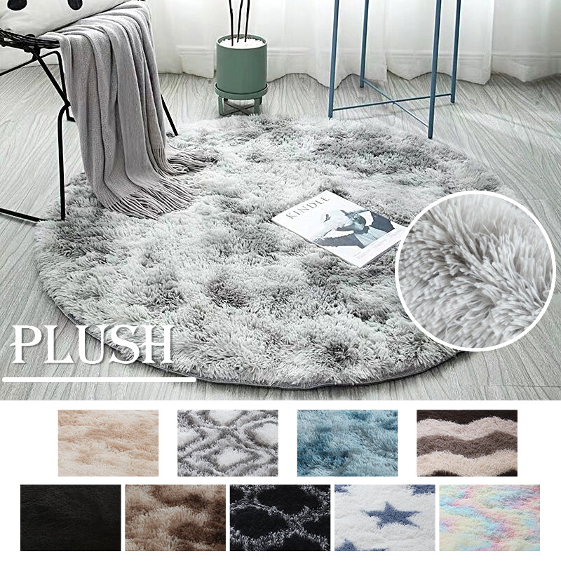 Soft Tie-Dye Round Fluffy Rug with Anti-Slip Backing by HitMyNeed