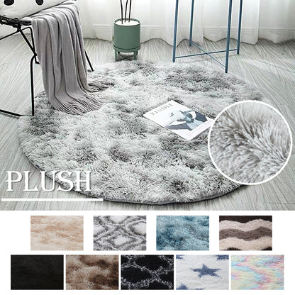 Soft Tie-Dye Round Fluffy Rug with Anti-Slip Backing by HitMyNeed