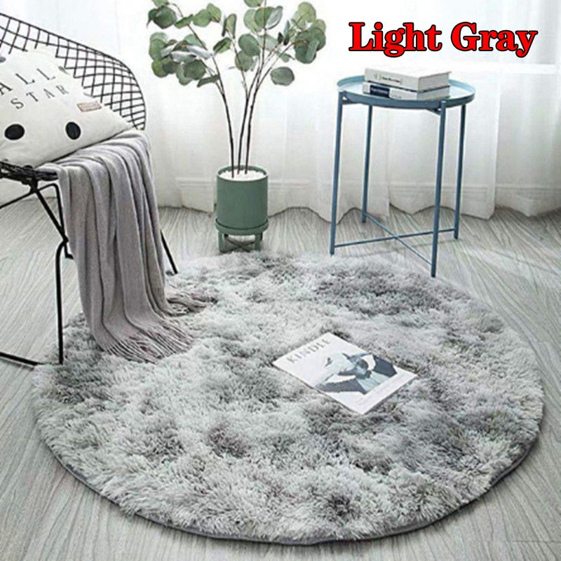 Soft Tie-Dye Round Fluffy Rug with Anti-Slip Backing by HitMyNeed