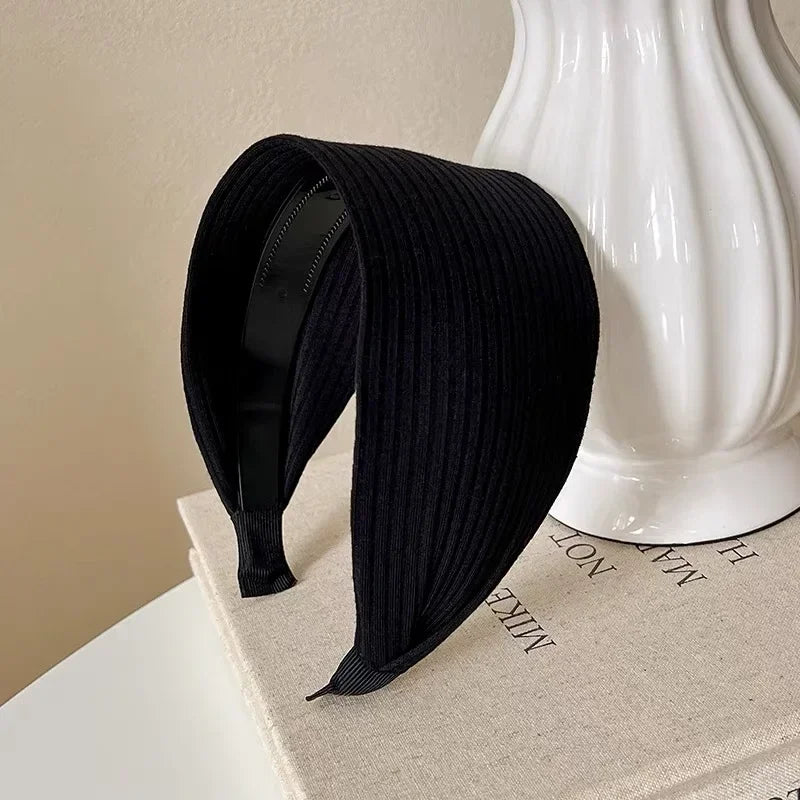 Soft Wide Cotton Turban Hairbands with Teeth Grip black by HitMyNeed
