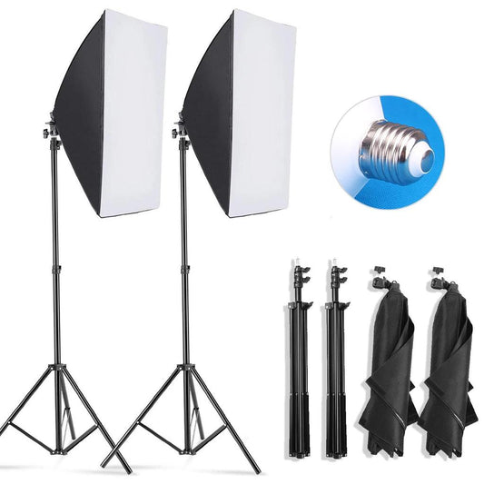 Softbox Lighting Kit with Tripod & E27 Continuous Bulb 160cm by HitMyNeed