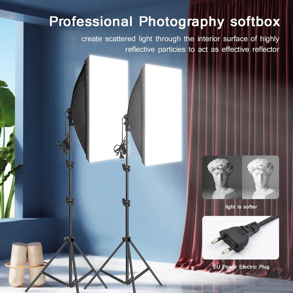 Softbox Lighting Kit with Tripod & E27 Continuous Bulb by HitMyNeed