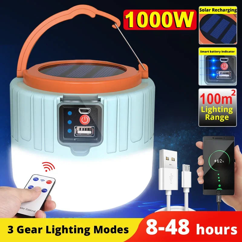 Solar Camping Lantern Power Bank with Remote Control Blue by HitMyNeed