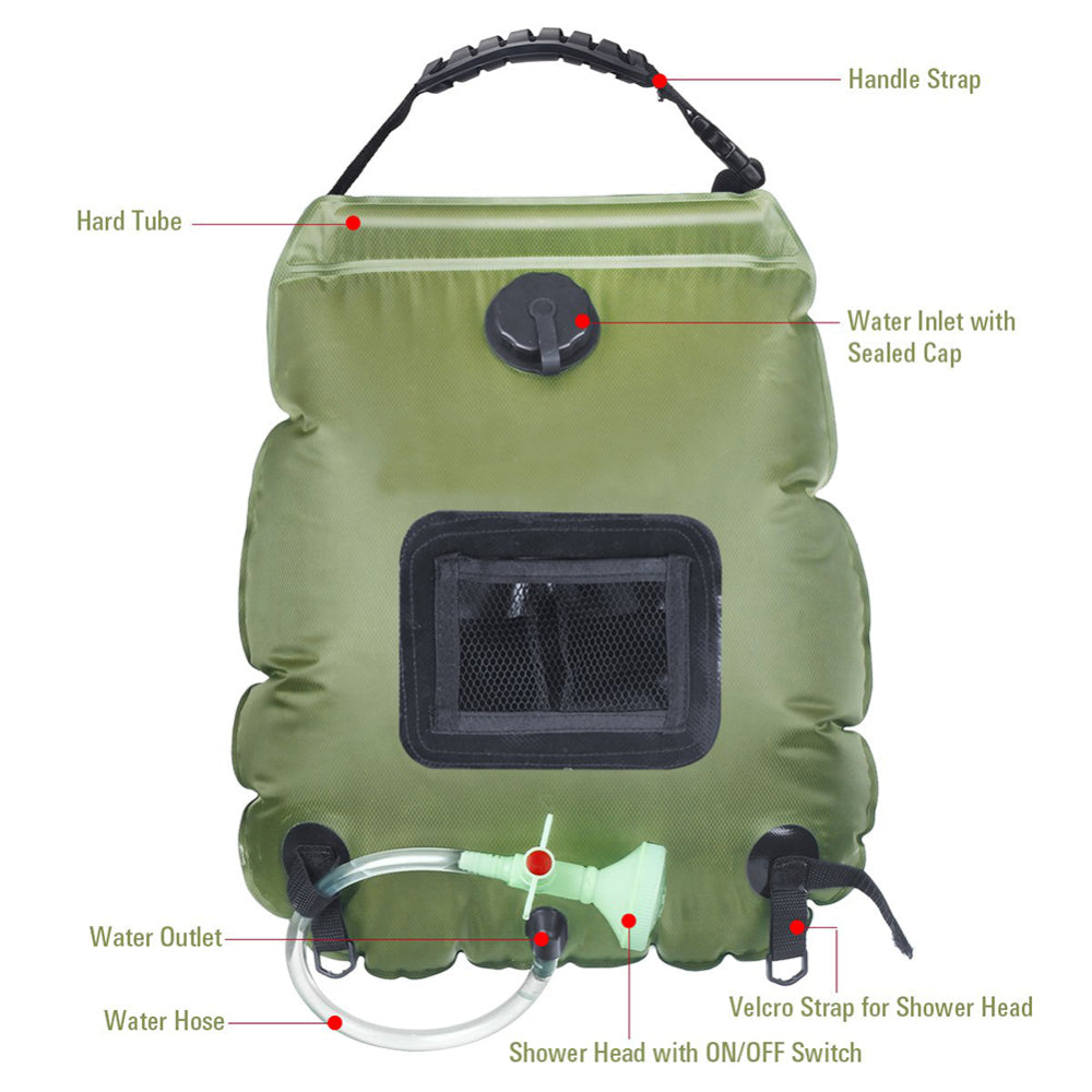 Solar Camping Shower Bag 20L with Hose & Showerhead by HitMyNeed
