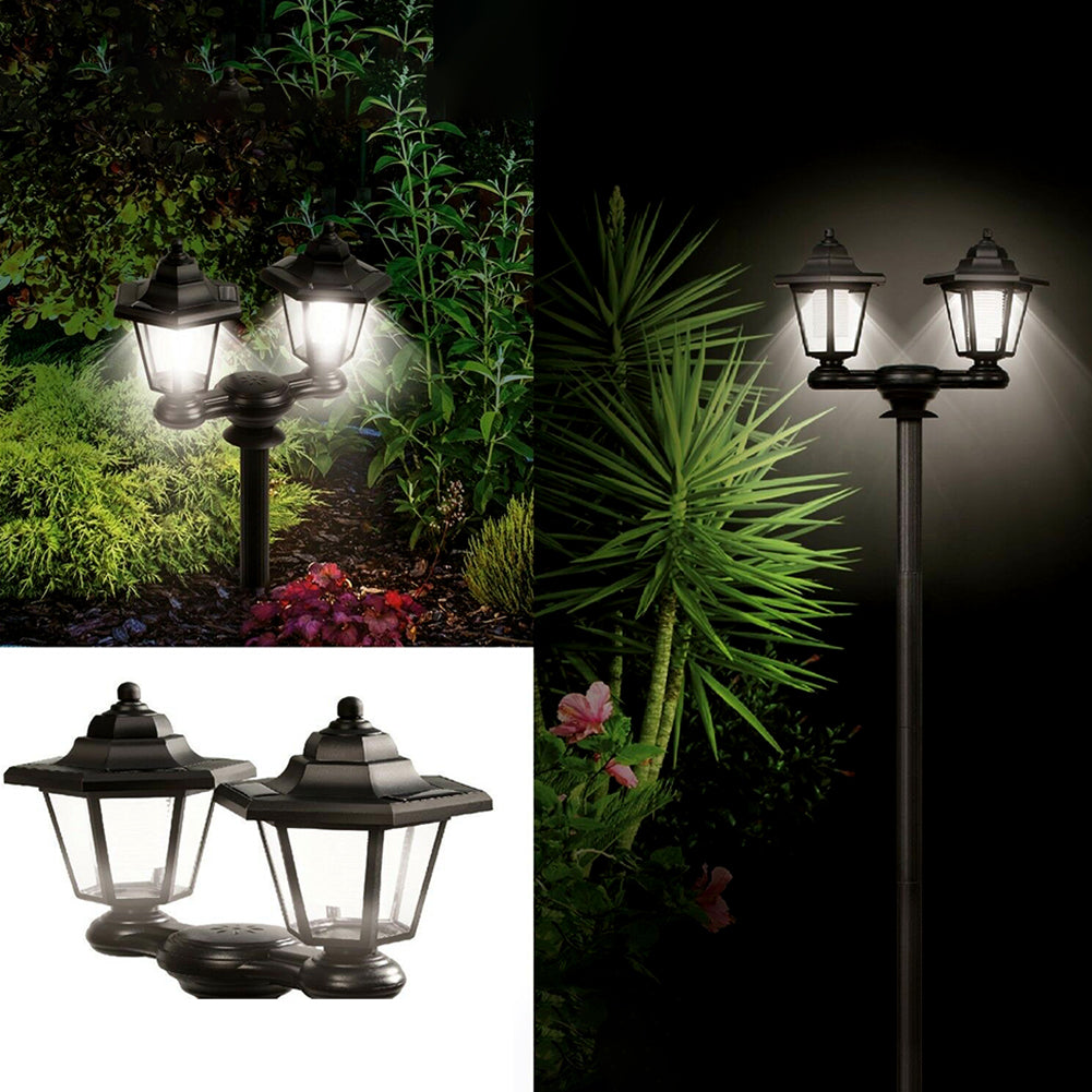 Solar Dual Head Post Light with Wall Mount by HitMyNeed