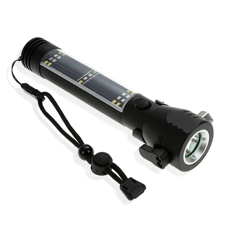 Solar Emergency Flashlight with Power Bank & Rescue Tools by HitMyNeed
