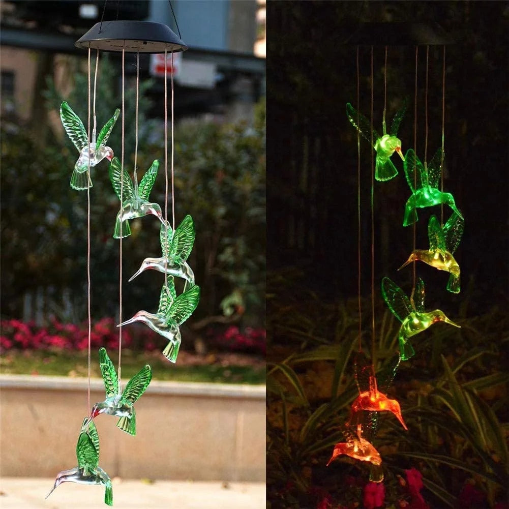 Solar Hummingbird Wind Chimes with Color LED Lights by HitMyNeed