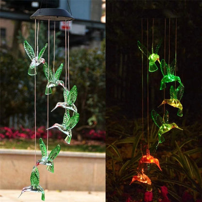 Solar Hummingbird Wind Chimes with Color LED Lights by HitMyNeed