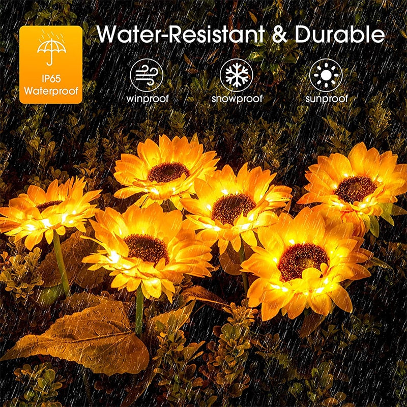 Solar Sunflower Garden Lights, Warm White LED (2 Pack) by HitMyNeed