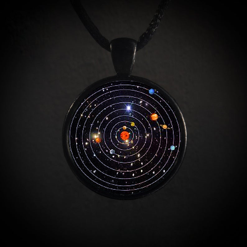 Solar System Galaxy Cabochon Glass Pendant Necklace by HitMyNeed