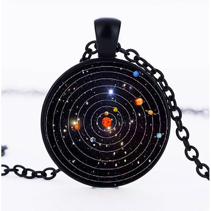 Solar System Galaxy Cabochon Glass Pendant Necklace black by HitMyNeed