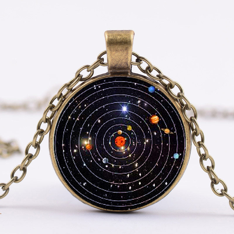 Solar System Galaxy Cabochon Glass Pendant Necklace bronze by HitMyNeed