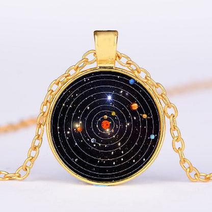 Solar System Galaxy Cabochon Glass Pendant Necklace gold by HitMyNeed