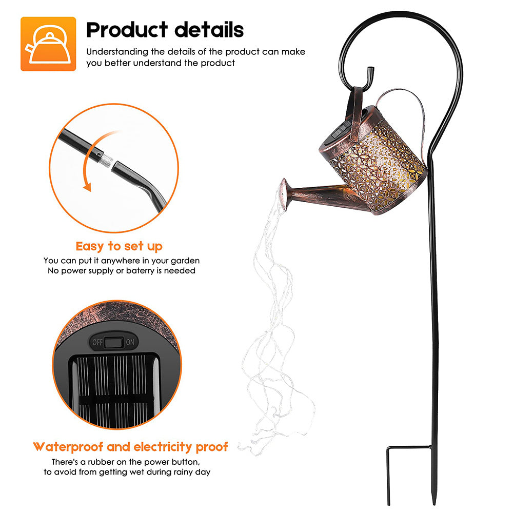 Solar Watering Can Waterfall Light for Garden Decor by HitMyNeed