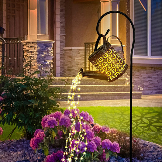 Solar Watering Can Waterfall Light for Garden Decor kettle-with-pole by HitMyNeed