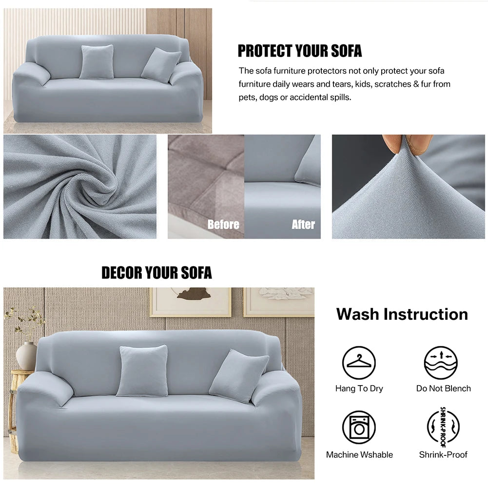 Solid Color Elastic L-Shaped Sofa Covers with Pillowcase by HitMyNeed