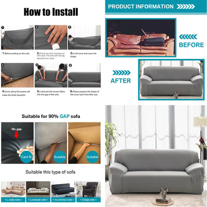 Solid Color Elastic L-Shaped Sofa Covers with Pillowcase by HitMyNeed