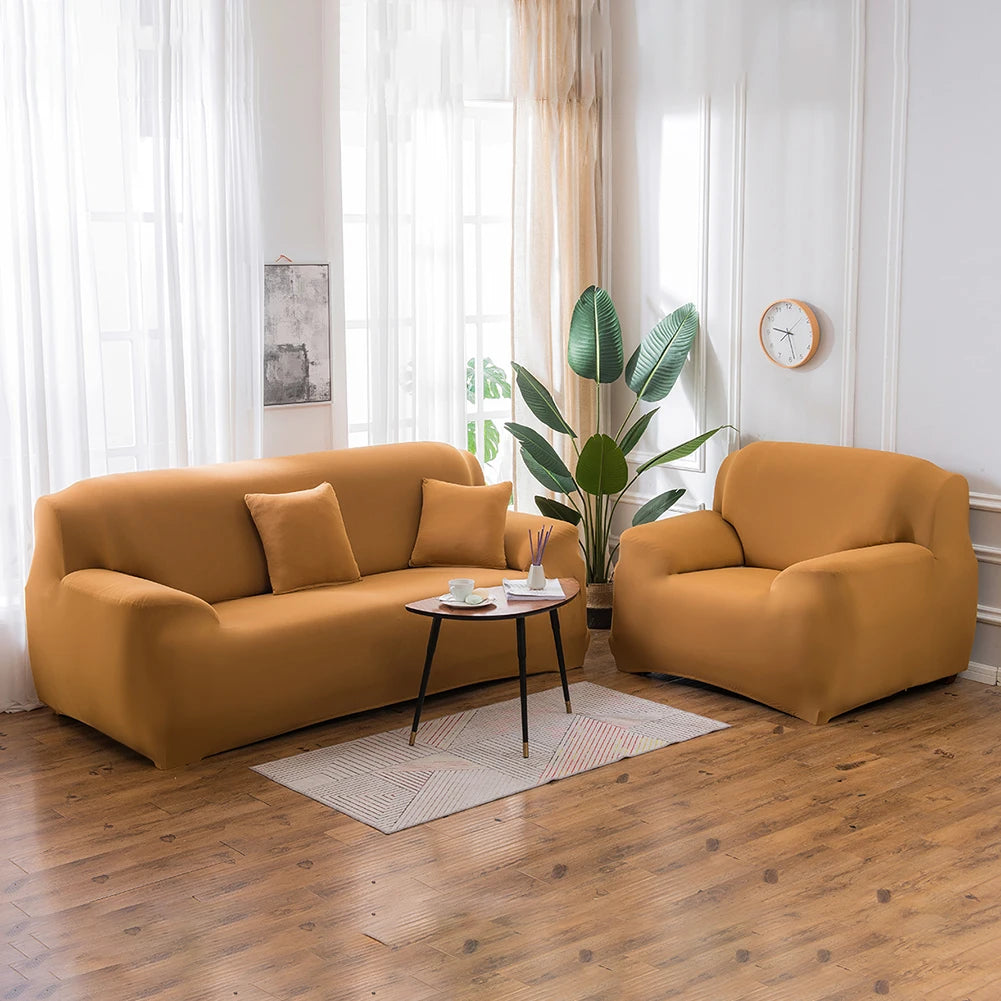 Solid Color Elastic L-Shaped Sofa Covers with Pillowcase by HitMyNeed