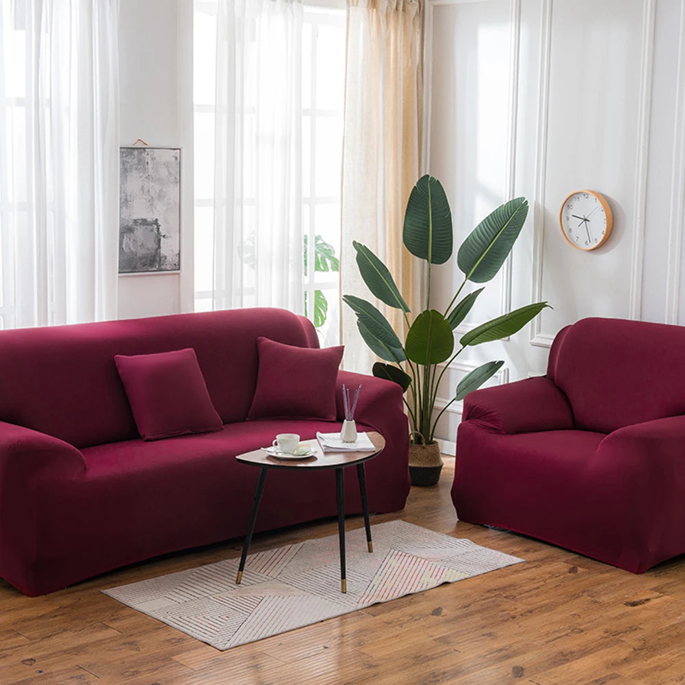 Solid Color Elastic L-Shaped Sofa Covers with Pillowcase by HitMyNeed