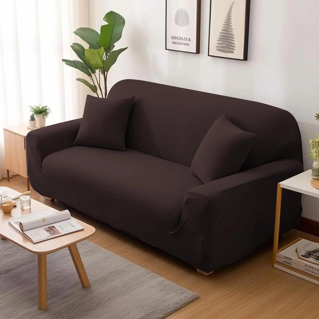 Solid Color Elastic L-Shaped Sofa Covers with Pillowcase coffee 3-seat-and-3-seat by HitMyNeed