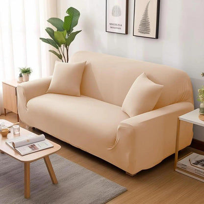 Solid Color Elastic L-Shaped Sofa Covers with Pillowcase cream 4-seat-235-300cm by HitMyNeed