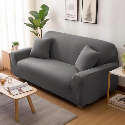 Solid Color Elastic L-Shaped Sofa Covers with Pillowcase grey 2-seat-145-185cm by HitMyNeed