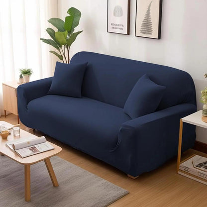 Solid Color Elastic L-Shaped Sofa Covers with Pillowcase navy 2-seat-145-185cm by HitMyNeed