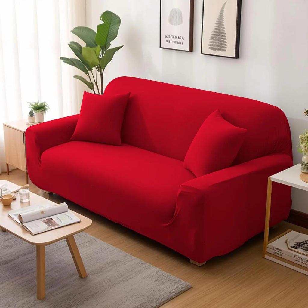 Solid Color Elastic L-Shaped Sofa Covers with Pillowcase red 1-seat-90-140cm by HitMyNeed