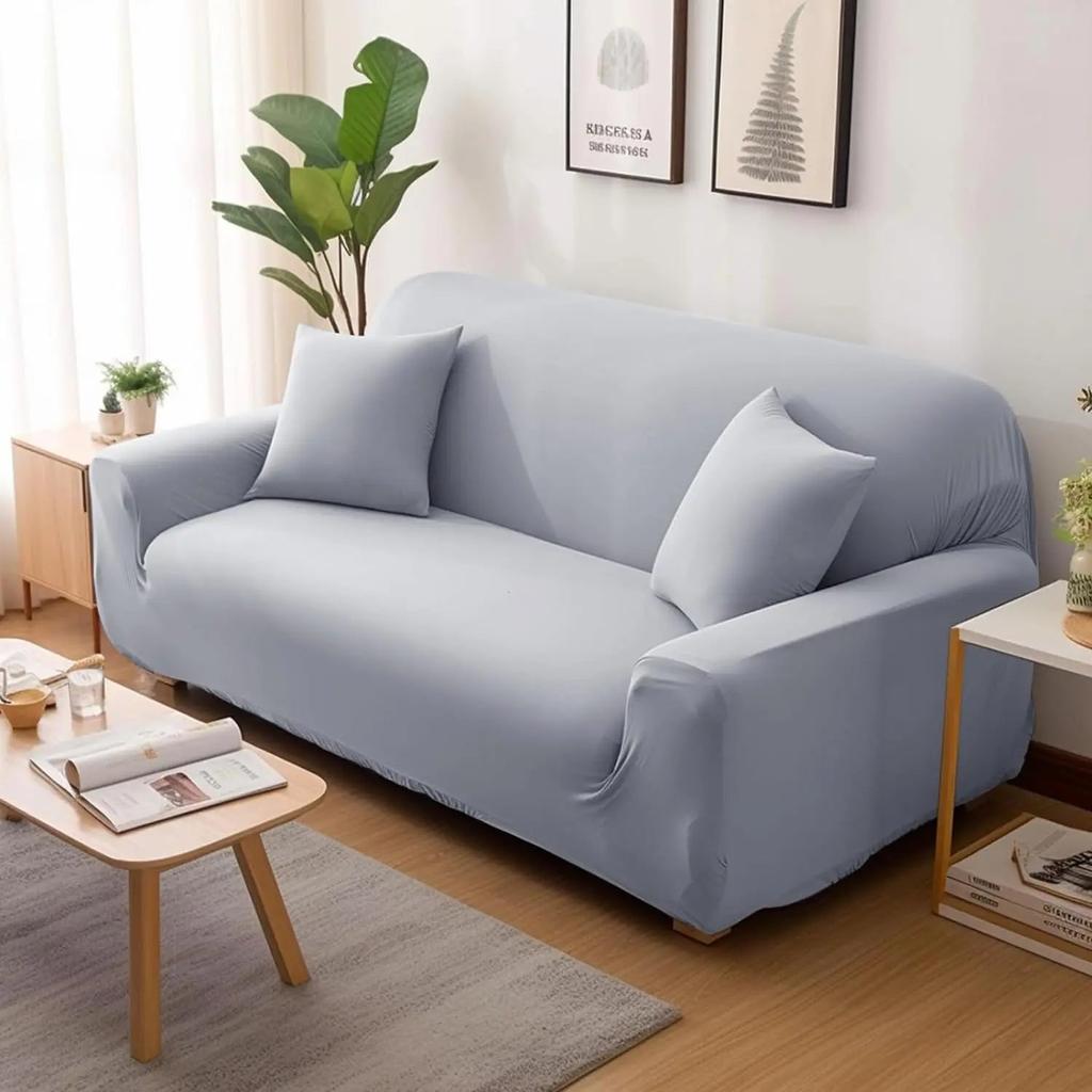 Solid Color Elastic L-Shaped Sofa Covers with Pillowcase sliver-grey 1-seat-90-140cm by HitMyNeed