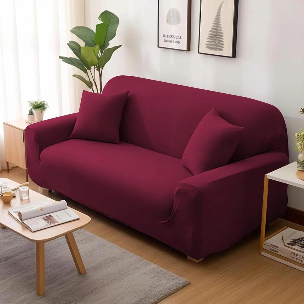 Solid Color Elastic L-Shaped Sofa Covers with Pillowcase wine-red 4-seat-235-300cm by HitMyNeed