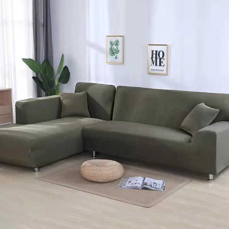 Solid Color Stretch Sofa Cover for 1-4 Seater Couches army-green 4-seat-235-300cm by HitMyNeed