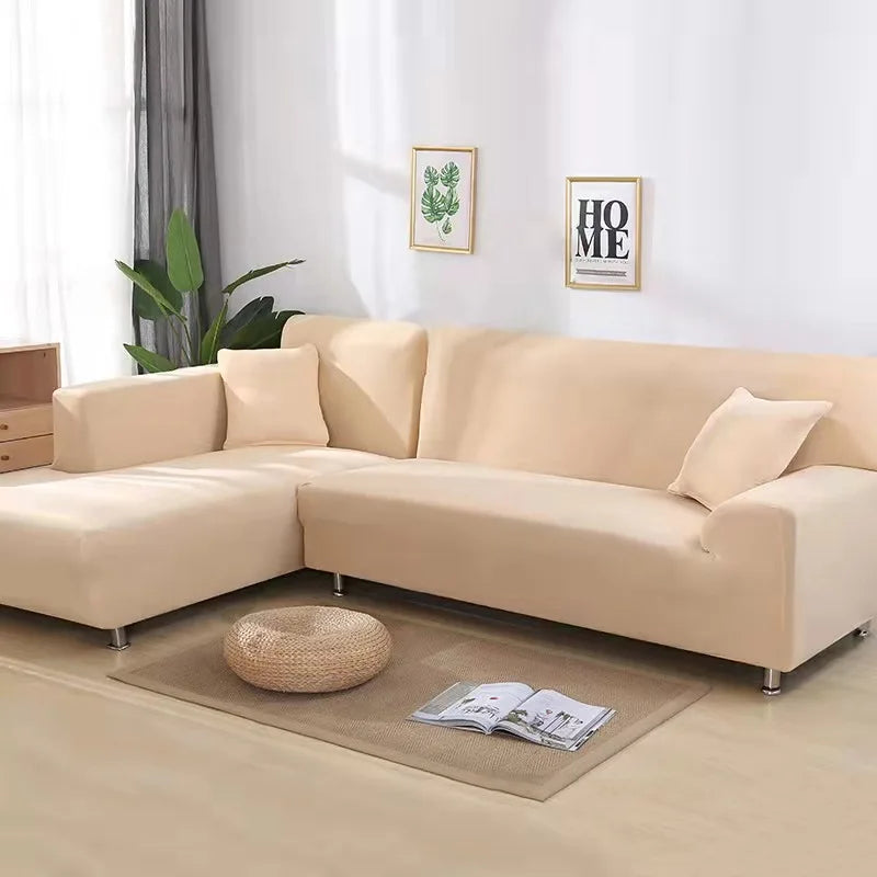 Solid Color Stretch Sofa Cover for 1-4 Seater Couches beige 4-seat-235-300cm by HitMyNeed