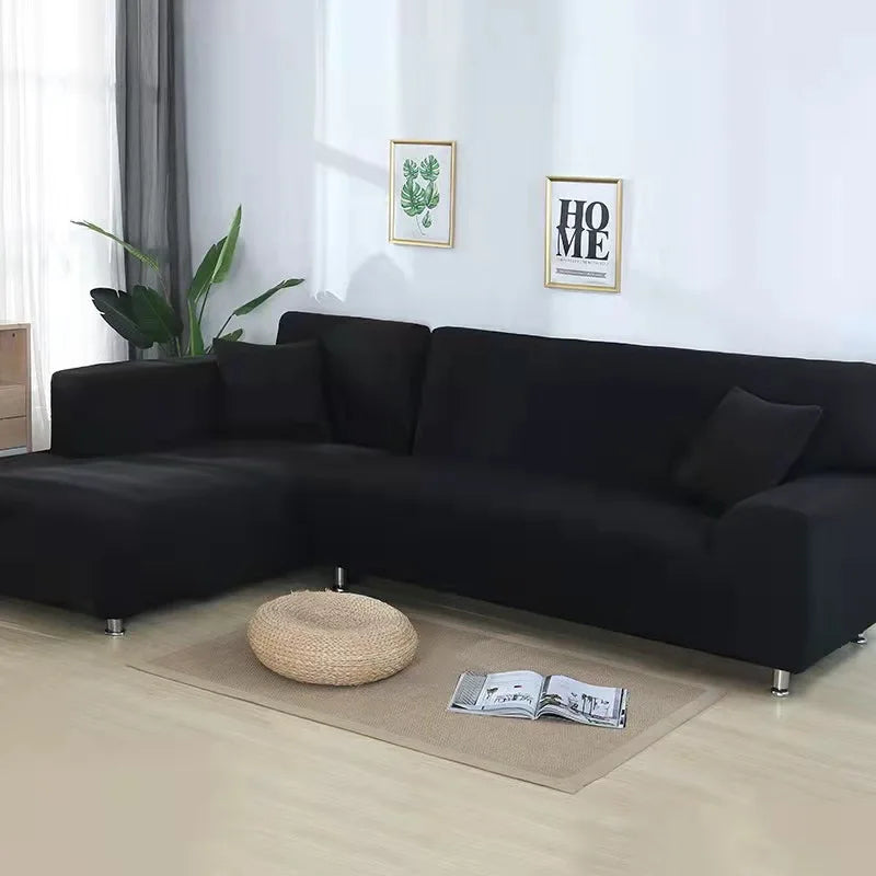 Solid Color Stretch Sofa Cover for 1-4 Seater Couches black 4-seat-235-300cm by HitMyNeed