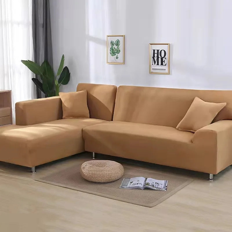 Solid Color Stretch Sofa Cover for 1-4 Seater Couches camel 4-seat-235-300cm by HitMyNeed