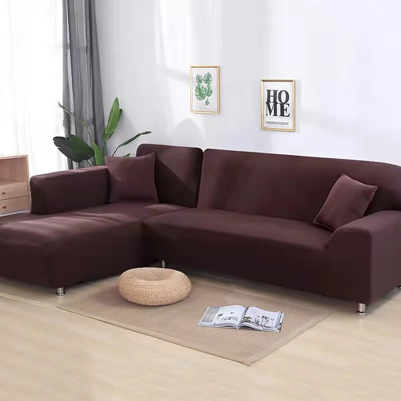 Solid Color Stretch Sofa Cover for 1-4 Seater Couches coffee 4-seat-235-300cm by HitMyNeed