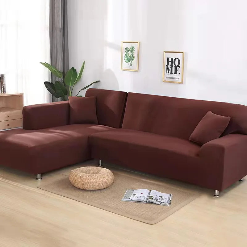Solid Color Stretch Sofa Cover for 1-4 Seater Couches light-coffee 4-seat-235-300cm by HitMyNeed