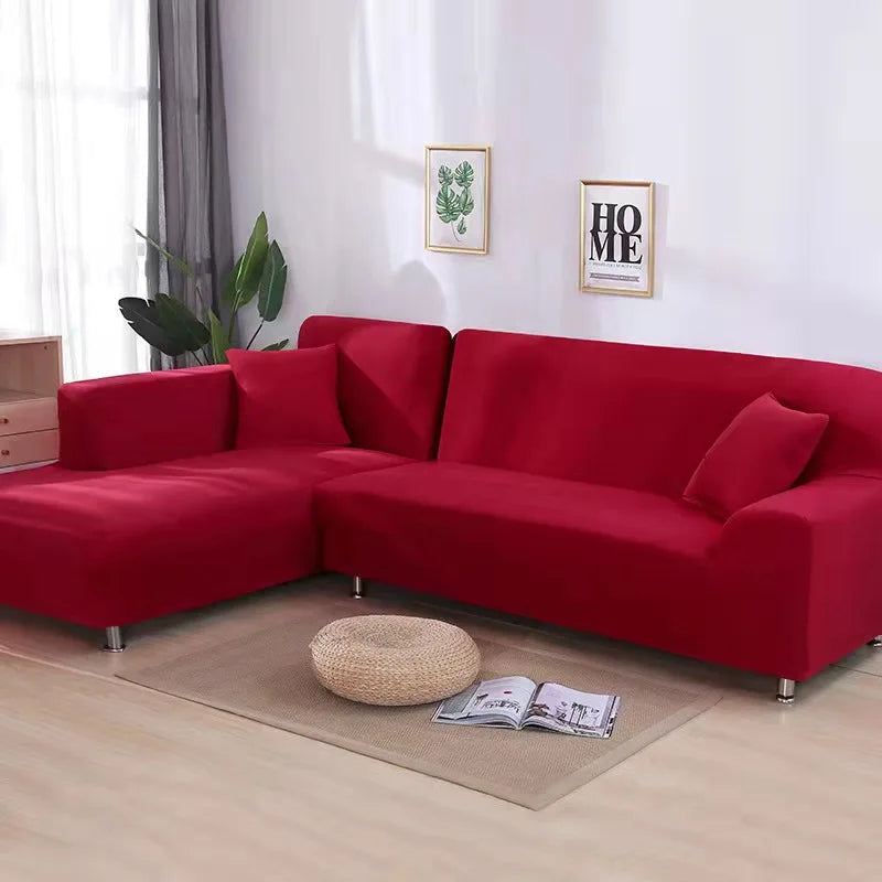 Solid Color Stretch Sofa Cover for 1-4 Seater Couches red 4-seat-235-300cm by HitMyNeed