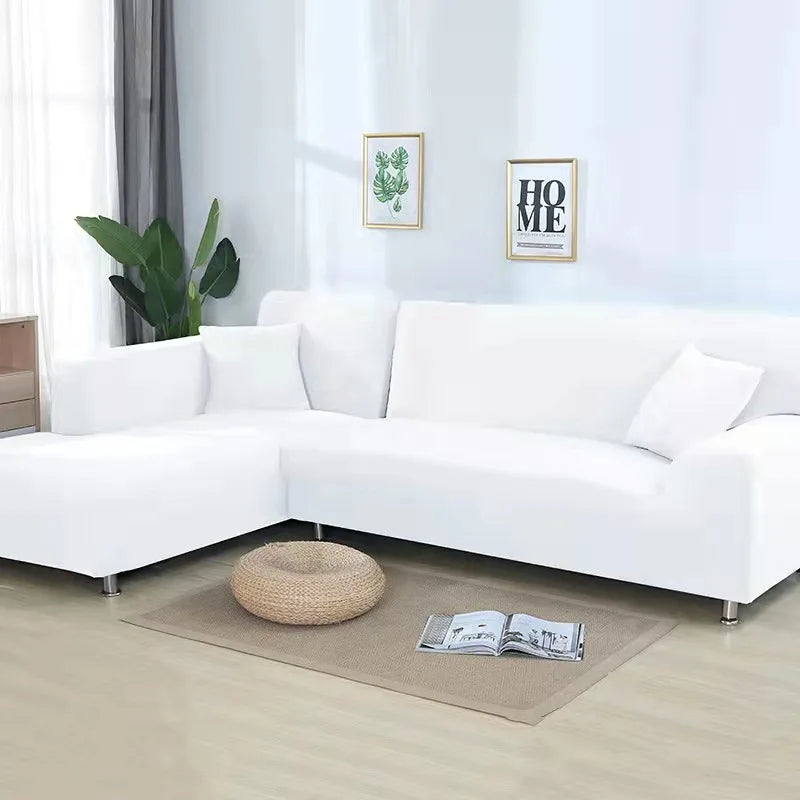 Solid Color Stretch Sofa Cover for 1-4 Seater Couches white 4-seat-235-300cm by HitMyNeed