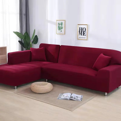 Solid Color Stretch Sofa Cover for 1-4 Seater Couches wine-red 4-seat-235-300cm by HitMyNeed