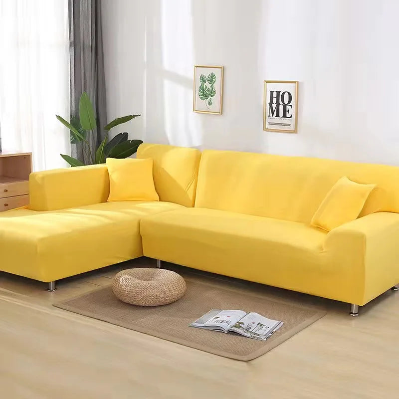Solid Color Stretch Sofa Cover for 1-4 Seater Couches yellow 4-seat-235-300cm by HitMyNeed