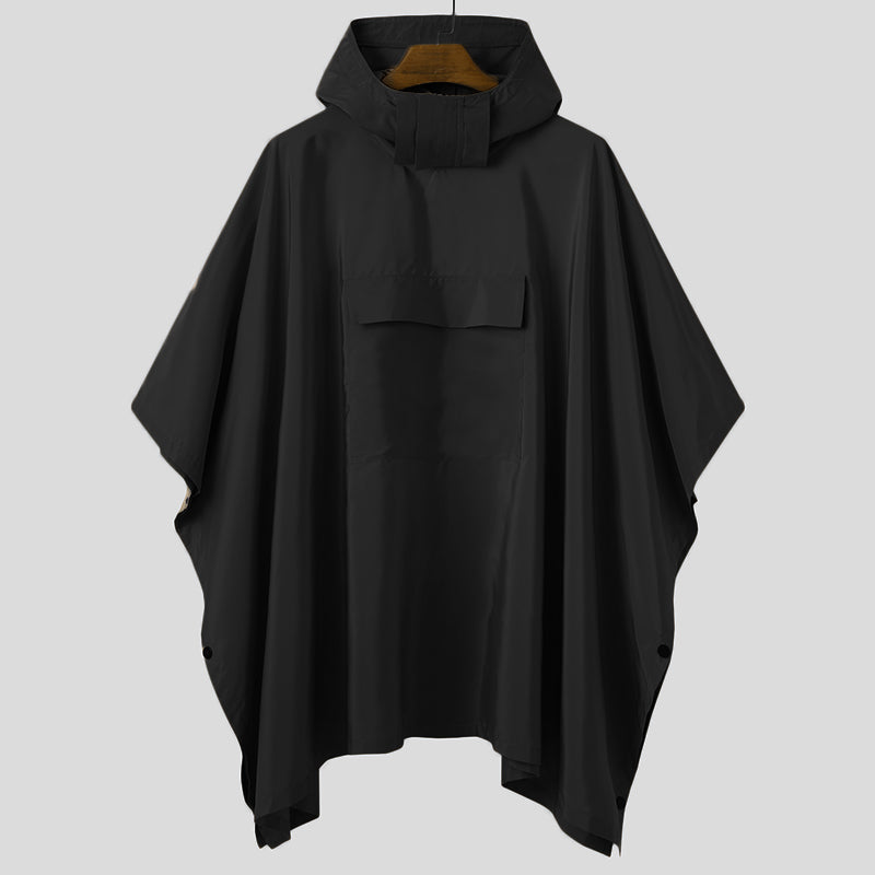 Solid Quick-Dry Hooded Poncho Coat with Pockets black 5xl by HitMyNeed
