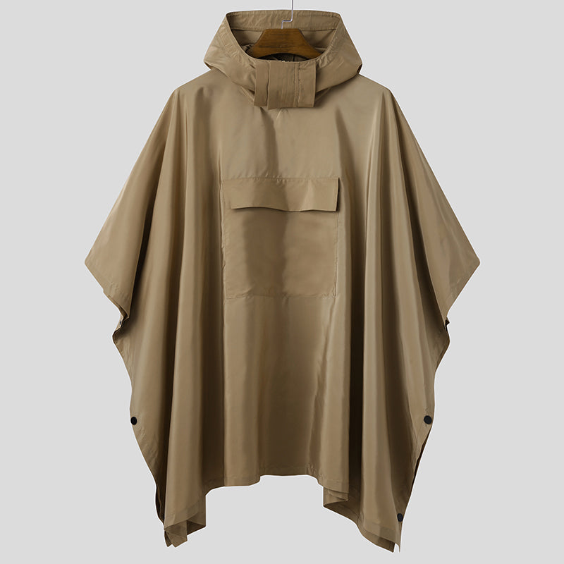 Solid Quick-Dry Hooded Poncho Coat with Pockets khaki s by HitMyNeed
