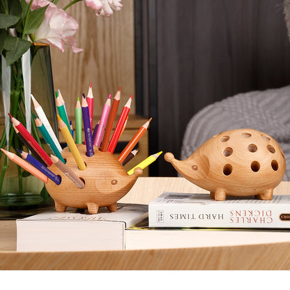 Solid Wood Hedgehog Pen Holder with Pencils by HitMyNeed