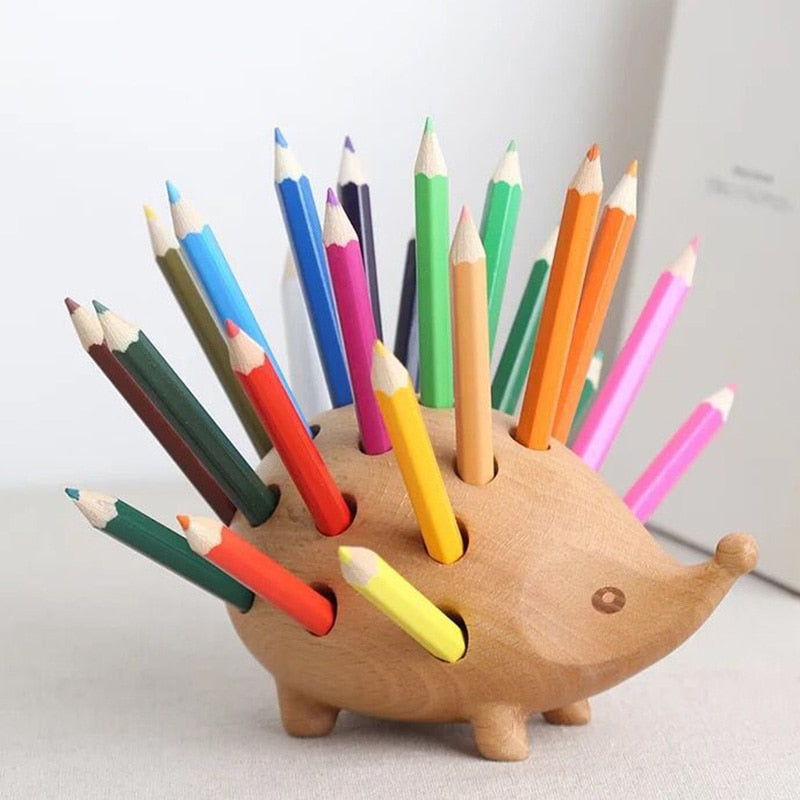 Solid Wood Hedgehog Pen Holder with Pencils by HitMyNeed