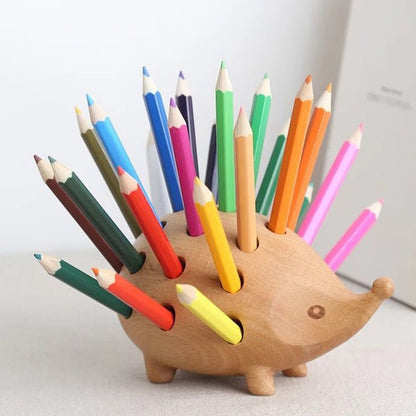 Solid Wood Hedgehog Pen Holder with Pencils by HitMyNeed