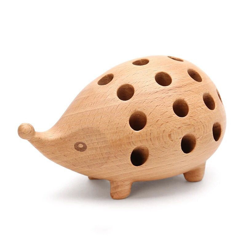 Solid Wood Hedgehog Pen Holder with Pencils by HitMyNeed